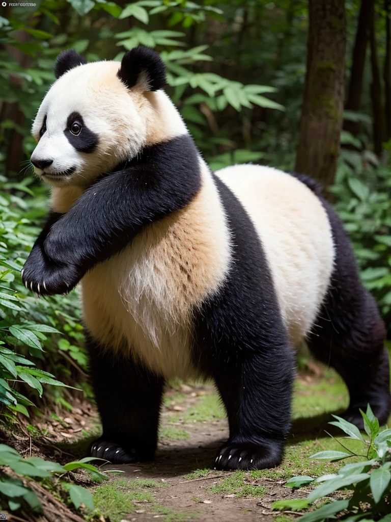 A panda walks through the forest