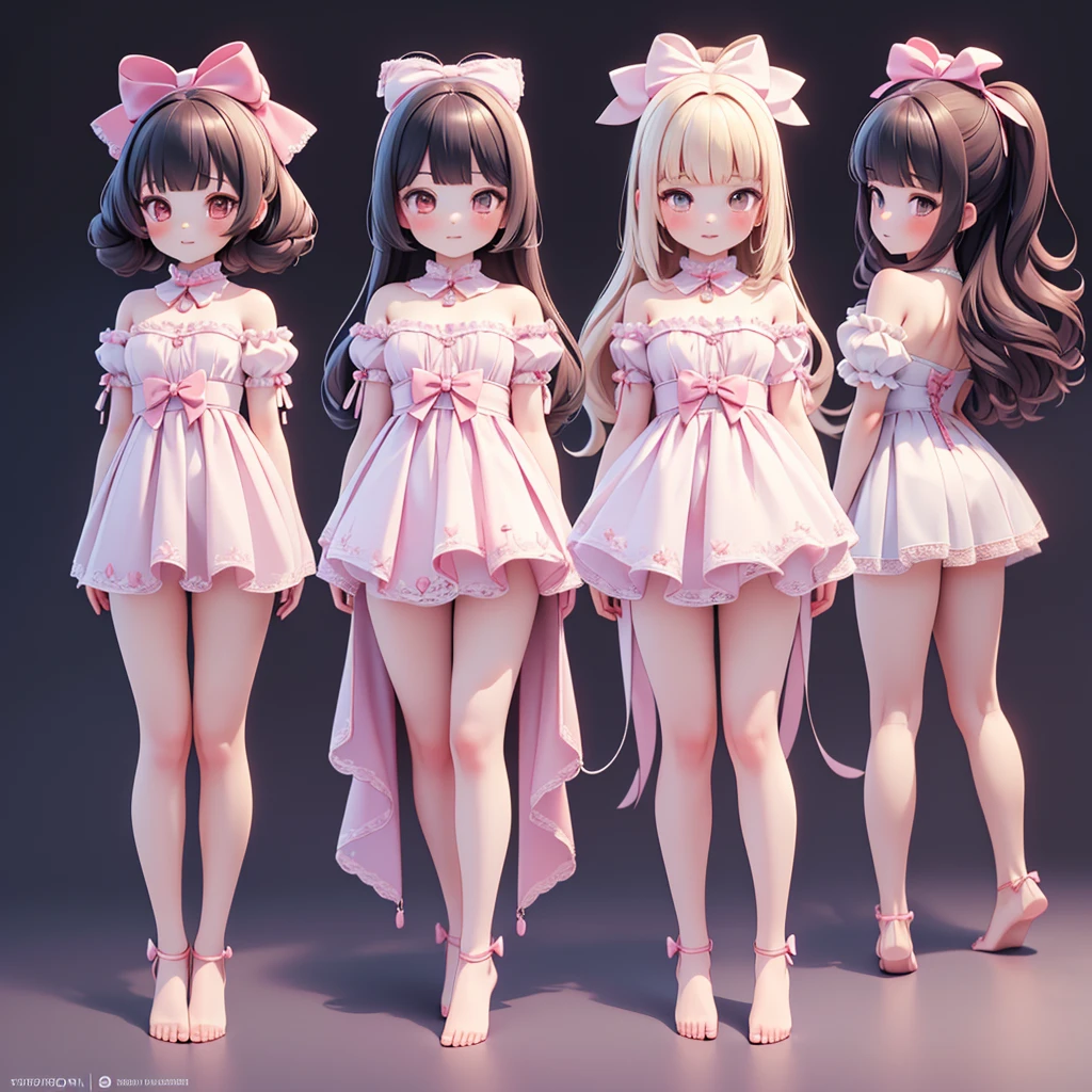 ((bishojo)), ((jk, 2 girls)), ((masterpiece)), (best quality), ((ultra detailed)), (exquisite), (depth), (crisp), (8k), (beautiful and aesthetic), (super detailed skin), ((high standard)), ((highres)), (perfect anatomy), ((full body)), (blush), (bare foot), ((wariza)), (lace strapless clothes), (blunt bangs), ((big bow in hair)), (yuri)