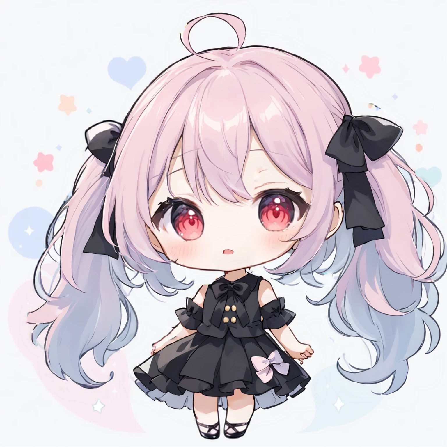 Anime girl with pink eyes in a black skirt suit, Chibi Anime girl, Anime Chibi, Chibi Girl, Chibi Art, , Anime Moe Art Style, Cute Anime waifu in a nice dress, Nendoroid-like style, Cute Anime girl, Watercolor Nendoroid, Cute Chibi, Cute Anime, Chibi Anime, ***********　Long pink hair　Double teeth