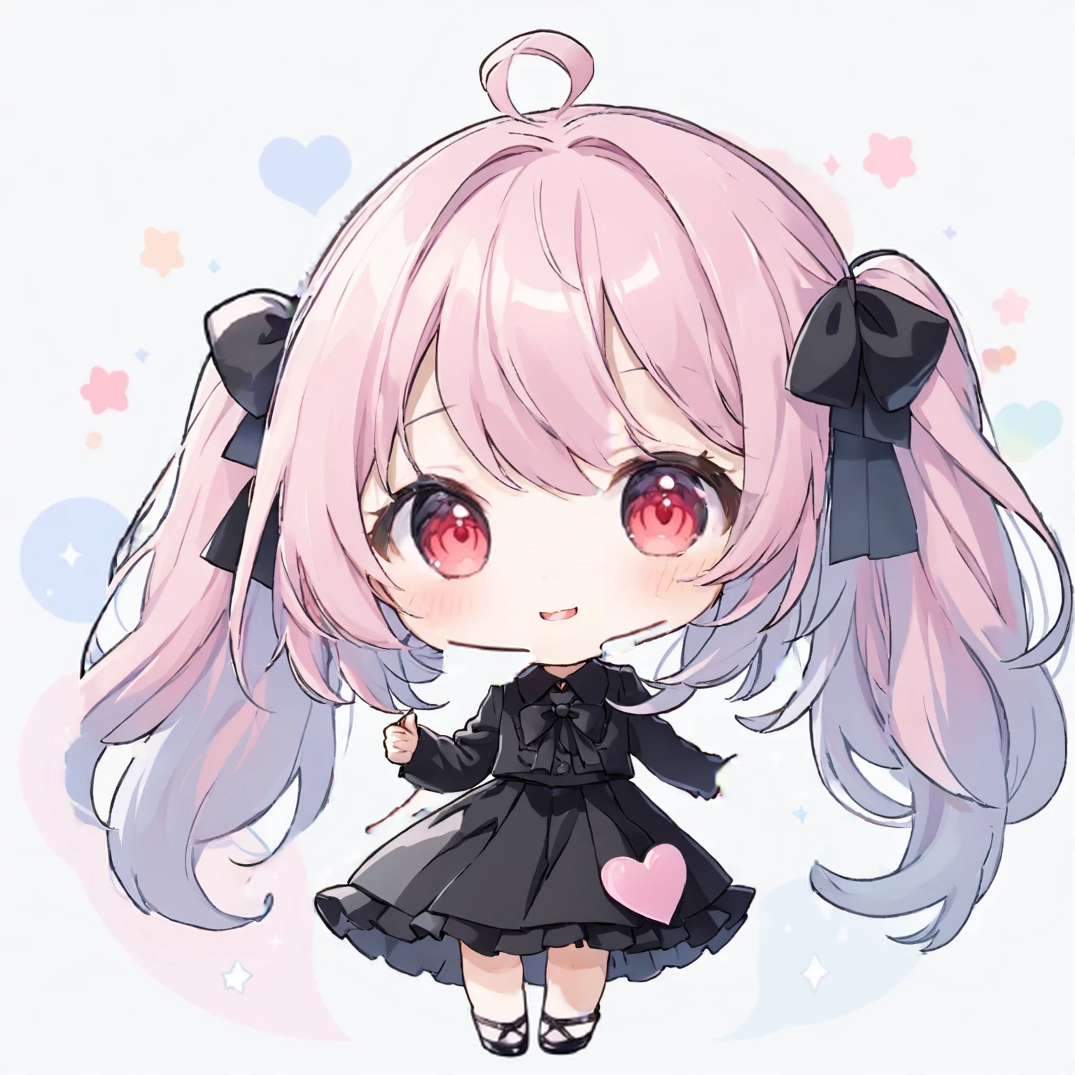 Anime girl with pink eyes in a black skirt suit, Chibi Anime girl, Anime Chibi, Chibi Girl, Chibi Art, , Anime Moe Art Style, Cute Anime waifu in a nice dress, Nendoroid-like style, Cute Anime girl, Watercolor Nendoroid, Cute Chibi, Cute Anime, Chibi Anime, ***********　Long pink hair　Double teeth