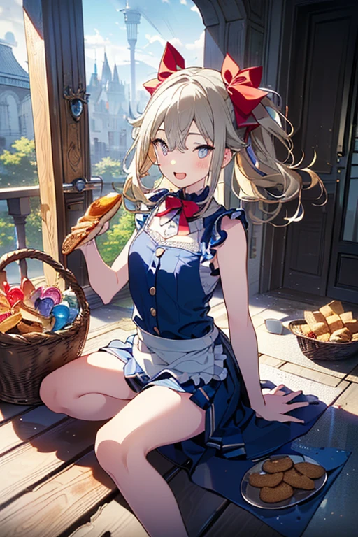(from above:1.2),(Beautiful Allafed Woman),(((emphasizing breasts:1.0))),(Dynamic angles),(Dynamic and sexy bending pose:1.3),(perky chest:1.2), (pointed chest:1.2),(((Black Tunic:1.3))),(((cakes and bread in the basket),Cute and beautiful girl,Cute round face,Cute smile,with blush cheeks,Red Lip,a girl 22 years old, nsfw:1.2, beautiful body:1.3), shinny skin, BREAK, ((alice in the wonderland:1.3, cute, kawaii, lovely, funny, a girl falling down from sky:1.3, girl flying in sky:1.2, girl floating in air:1.3, rolling upskirt by wind:1.5, (with sparkling eyes and a contagious smile),open mouth, Looking at Viewer, surprised, putting hands on crotch over the skirts:1.35)), BREAK, ((floating things as follows:1.3, PlayingCards, Trump, tea cup, tea pot, tea spoons, pocket watch:1.3, lip sticks, candies:1.2, cookies, jam bottles, classical door_keys)), ((long purply_Blue dress :1.5, wearing long flaired skirt:1.3, the skirt is blowing:1.3, cute White Apron, black stockingedium long platinum-blonde hair:1.2, twin tail hair:1.6, tied hair with a large ribbon), (Blue eyes, bright pupils with highlights, detailed eyes), (lying down on your back:0.7, spreading legs with rising up straight:0.7), sexy posture, fantastic colorful art, (fantasy art:1.2, wondered images), ((correct anatomy:1.5, perfect anatomy:1.3, correct hand, small foot:1.2)),
