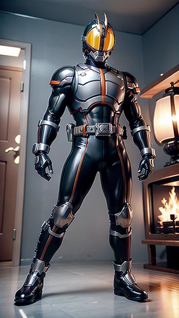 (masterpiece:1.2, Highest quality),(Very detailed),8K,wallpaper,Ultra-fine painting,Fictional Hyoga Cygnus-style figure,Isometric 3D Diorama,Matte Paint,Displayed in the case,(black footwear,yellow eyes, boots,black bodysuit, rider belt, gloves, helmet,armor, antennae, bodysuit,)