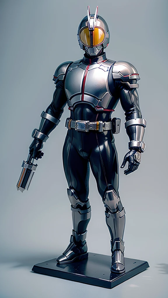(masterpiece:1.2, Highest quality),(Very detailed),8K,wallpaper,Ultra-fine painting,Fictional Hyoga Cygnus-style figure,Isometric 3D Diorama,Matte Paint,Displayed in the case,(black footwear,yellow eyes, boots,black bodysuit, rider belt, gloves, helmet,armor, antennae, bodysuit,)