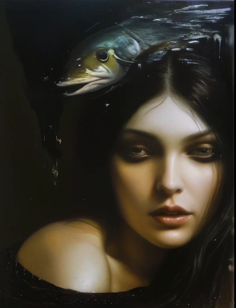 James Gurney, Surrealist art , dream-like, mysterious, Provocative, symbolic, Complex, detailed,, (Gothic but very beautiful:1.4), (masterpiece, Highest quality:1.4) , Nicola Samori Style, Beautiful Siren