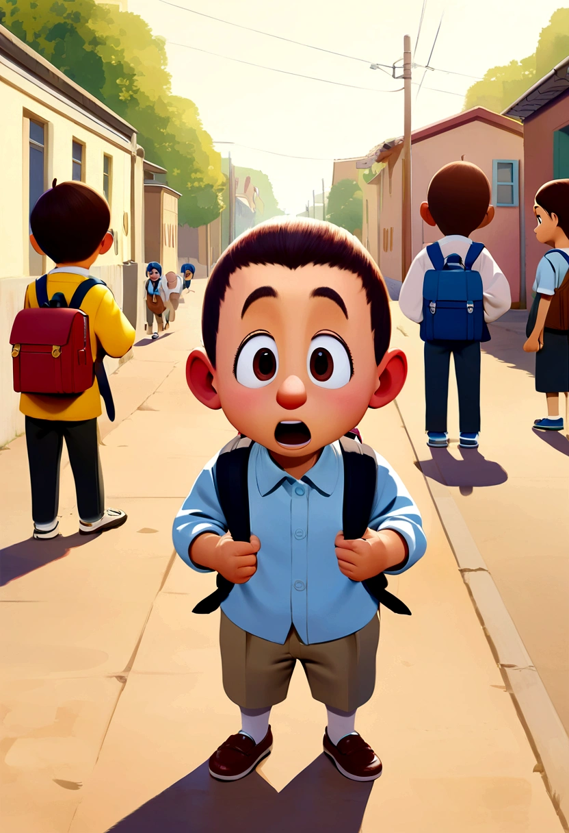 Pixar style animation, go back to school, Children with backpacks