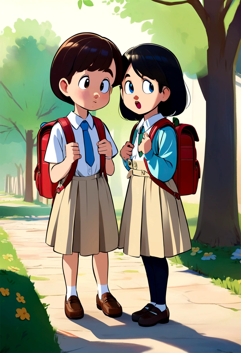 Pixar style animation, go back to school, Children with backpacks