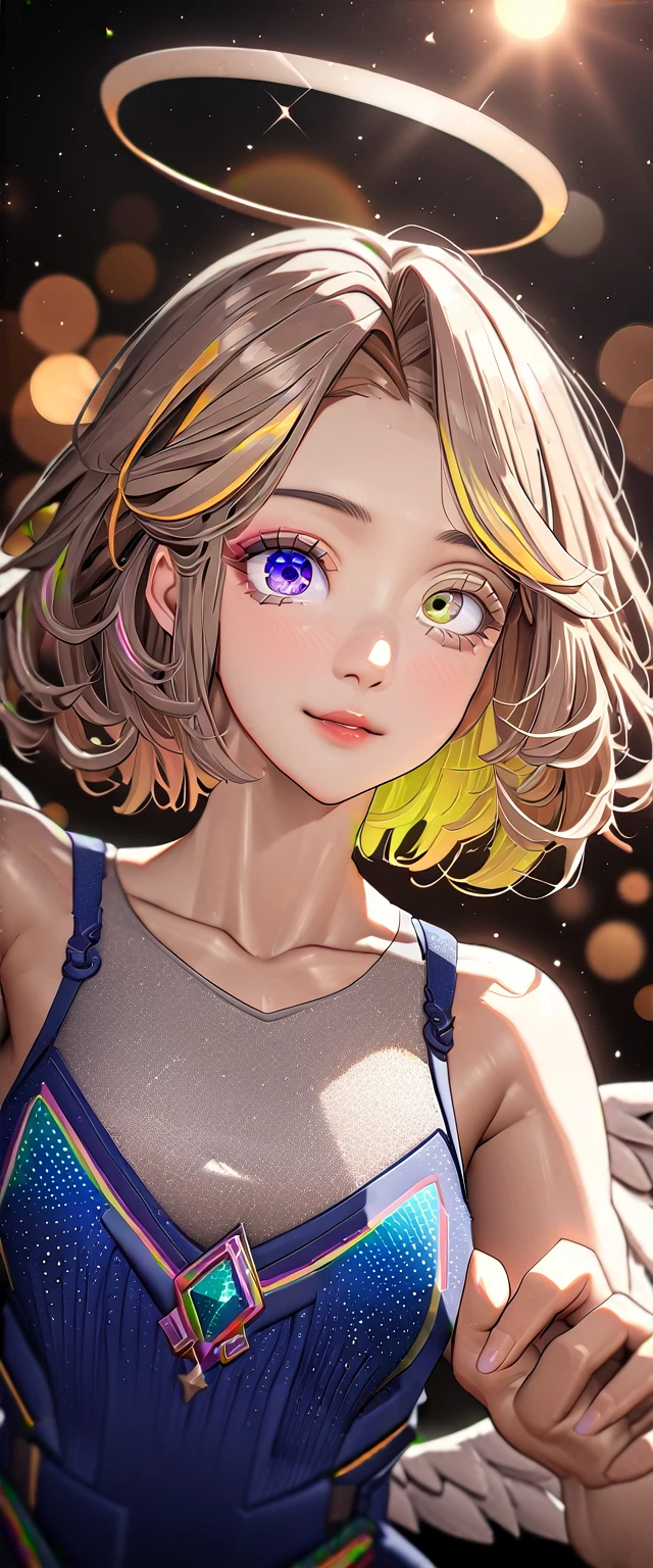 ((angel, big big white wings:1.3, halo:1.3)), (((cowboy shot))), ((flying)), archangel Uriel, ((wavy hair, outward curled hair)), (((blue eyes))), evening, Sunset, ((blond hair, bob cut:1.3)), breasts, teenager, (looking at viewer), oversized clothes, puffy long sleeves, collarbone, ((off-shoulder sweater dress:1.3, Quite thick shoulder straps)), (((sleeves past wrists:1.3))), ((white sweater)), collarbone, head tilt:1.3, ((happy smile)), (((anime style))), (best quality, 4K, 8K, highres, masterpiece:1.2, ultra-detailed, ultra-detailed eyes, HDR, uhd, studio lighting, ultra-fine painting, sharp focus, physically-based rendering, extreme detail description, professional, vivid colors, bokeh), ((Highest quality, Best image quality, Ultra-high resolution, Ultra-high resolution, solo, Strong eye highlights)), Depth of written boundary, Natural soft light, attractive, Beautiful Face, Cleanliness, Pure Face, medium chest, Beautiful Face, Perfect Fingers, Perfect hands, Perfect body, Perfect Face, Shine a light into your eyes, Perfect Anatomy
