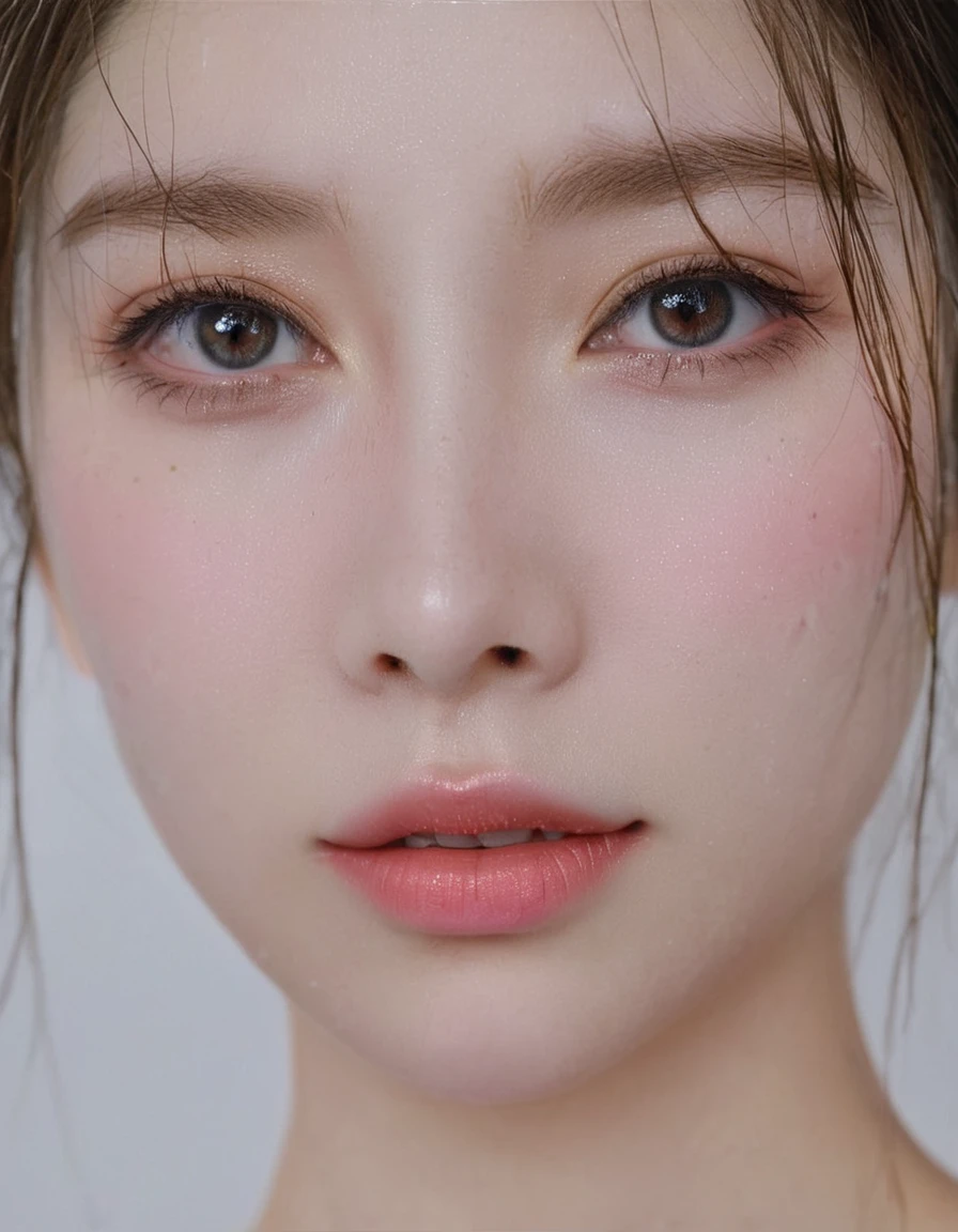 Medium wide angle close-up, Portraiture, Wide shot, Profile photo, Front view, One girl, woman, ((((Crying face)))、(((Watery eye)),Photorealistic)、(Intricate details:1.2)、(masterpiece、:1.3)、Facial beauty, (Highest quality:1.4)、(Ultra-high resolution:1.2)、Ultra-high resolution、(Detailed eyes)、(Detailed faceの特徴), ((Realistic lighting、Highest quality、8K、Natural light, masterpiece:1.3))、Bright photo, Clear focus:1.2、One girl in、Perfect beauty:1.4、Super Fine Face、I narrowed my eyes.、double eyelid、Photo Real, Perfect Eyes, Perfect Skin, Detailed skin, Detailed face, The audience watching, Front view, Portraiture, RAW Photos, Simple soft pink background, (intricate Detailed skin textured:1.4) Front view, The audience watching, Clear Face,  1 Girl、Polate、Bright and very beautiful face、beautiful girl, A stunning close-up portrait showing off the beauty of the Korean model. The composition is soft, Natural lighting , Bright Eyes, Impressive cheekbones. Her Shiny,  The background is a simple white background,  Wear a sweet shirt, Neat hair, Long Hair, Instagram Model, Profile photo, Bright and natural