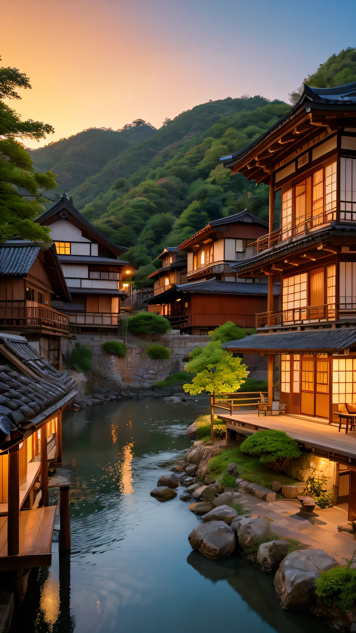 Landscape painting、Japanese village scenery、Photo Style、evening、evening、sunset、1 photo