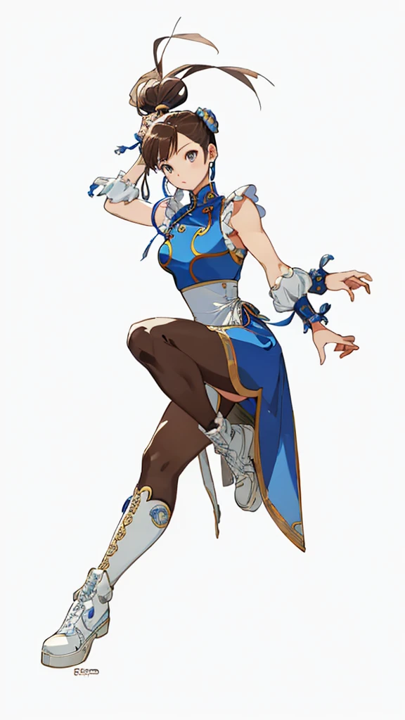 chun-li,((masterpiece)), ((best quality)), ((ultra detailed)), ((kawaii)), cute, (lovely), ((extremely detailed)), ((8K)), (beautiful),flat breast, tiny breast,full body