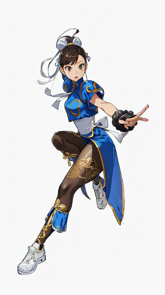 chun-li,((masterpiece)), ((best quality)), ((ultra detailed)), ((kawaii)), cute, (lovely), ((extremely detailed)), ((8K)), (beautiful),flat breast, tiny breast,full body