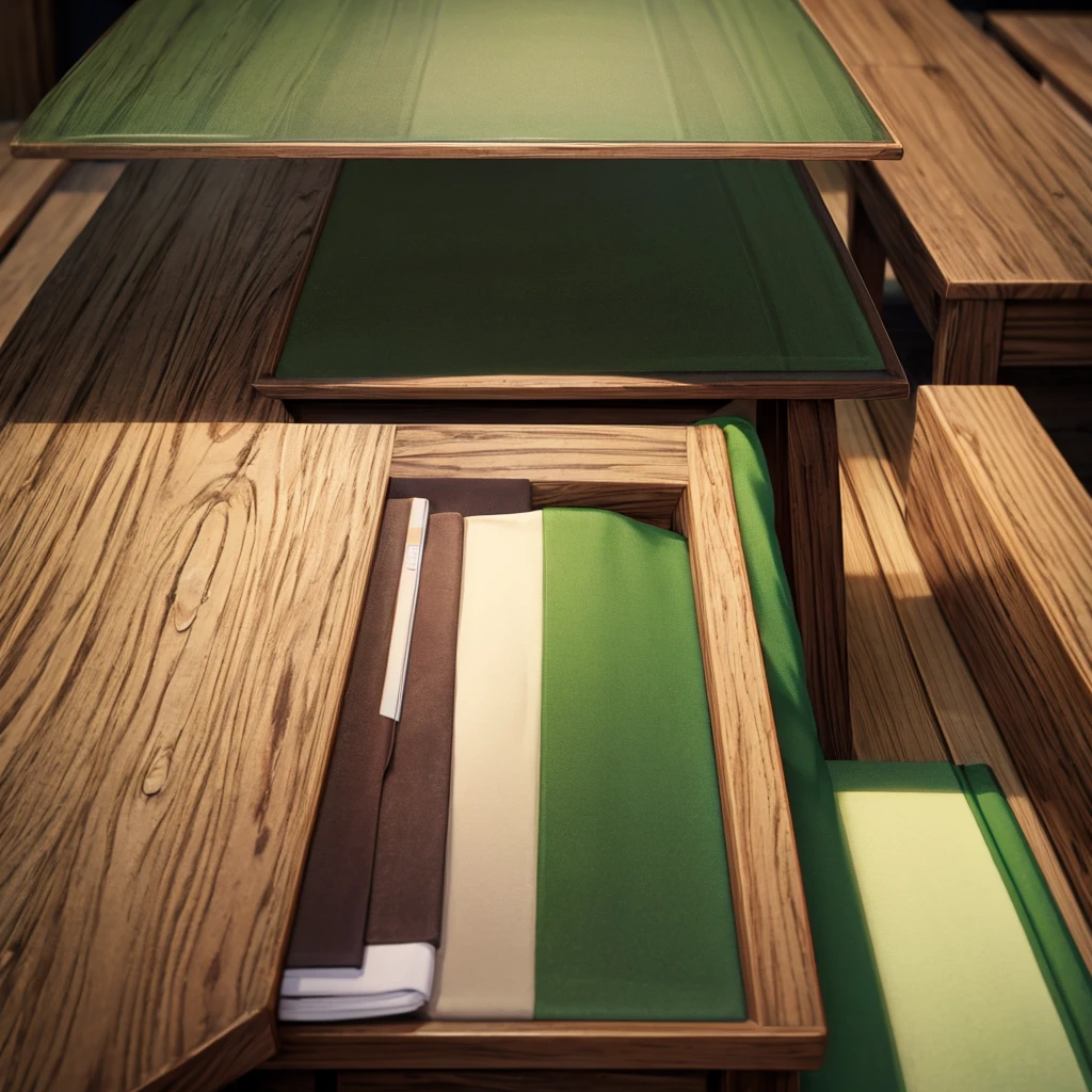 Animated front table top  green, brown , black colour 