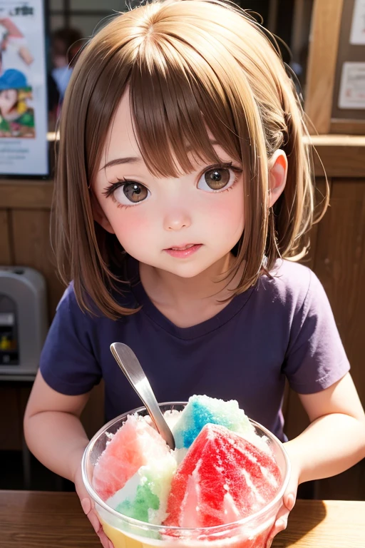 Daughter eating shaved ice