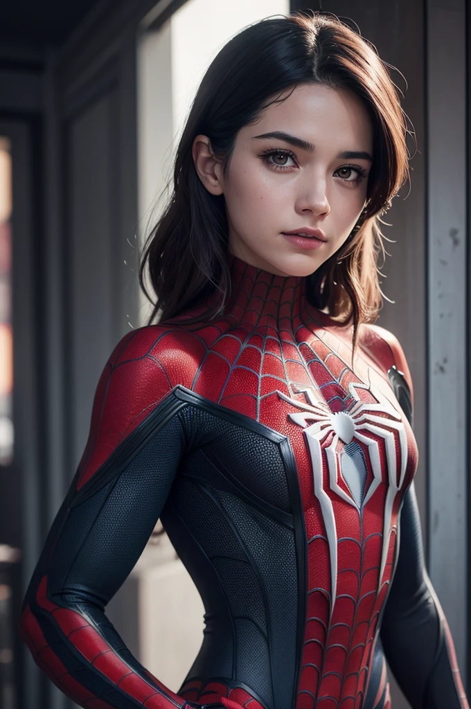 A photograph of Spider-Man, without mask, the 20s, bonitas, face detailed, looking at the camera, portraite, 8k hd, high qualiy