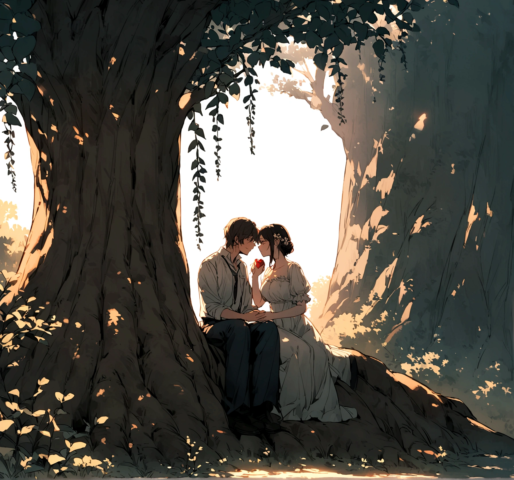 One day, they sat beneath a large tree. There, they poured out their hearts to each other. They expressed their feelings, and they fell in love.