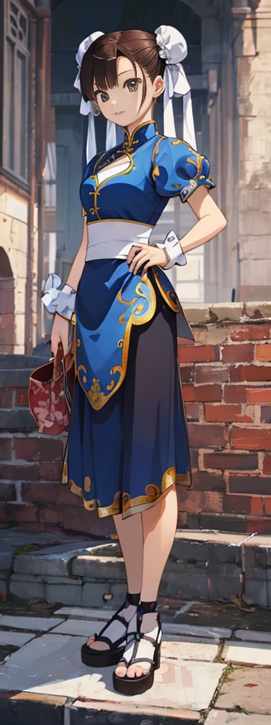 chun-li,((masterpiece)), ((best quality)), ((ultra detailed)), ((kawaii)), cute, (lovely), ((extremely detailed)), ((8K)), (beautiful),flat breast, tiny breast,full body