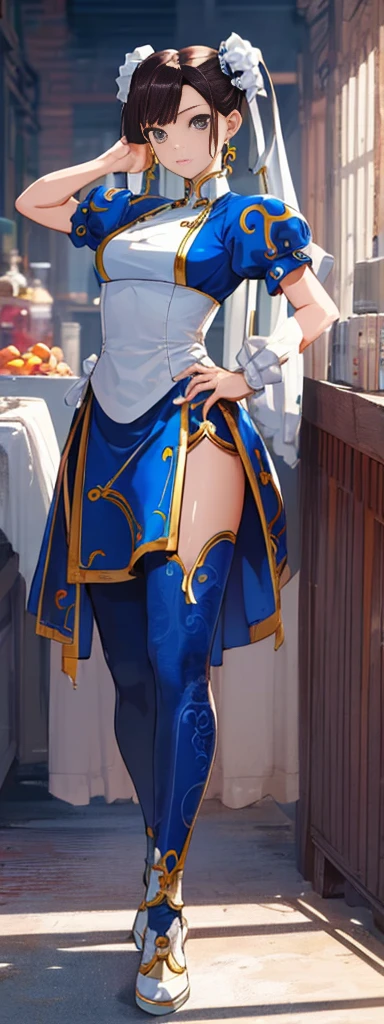 chun-li,((masterpiece)), ((best quality)), ((ultra detailed)), ((kawaii)), cute, (lovely), ((extremely detailed)), ((8K)), (beautiful),flat ??????, tiny ??????,full body