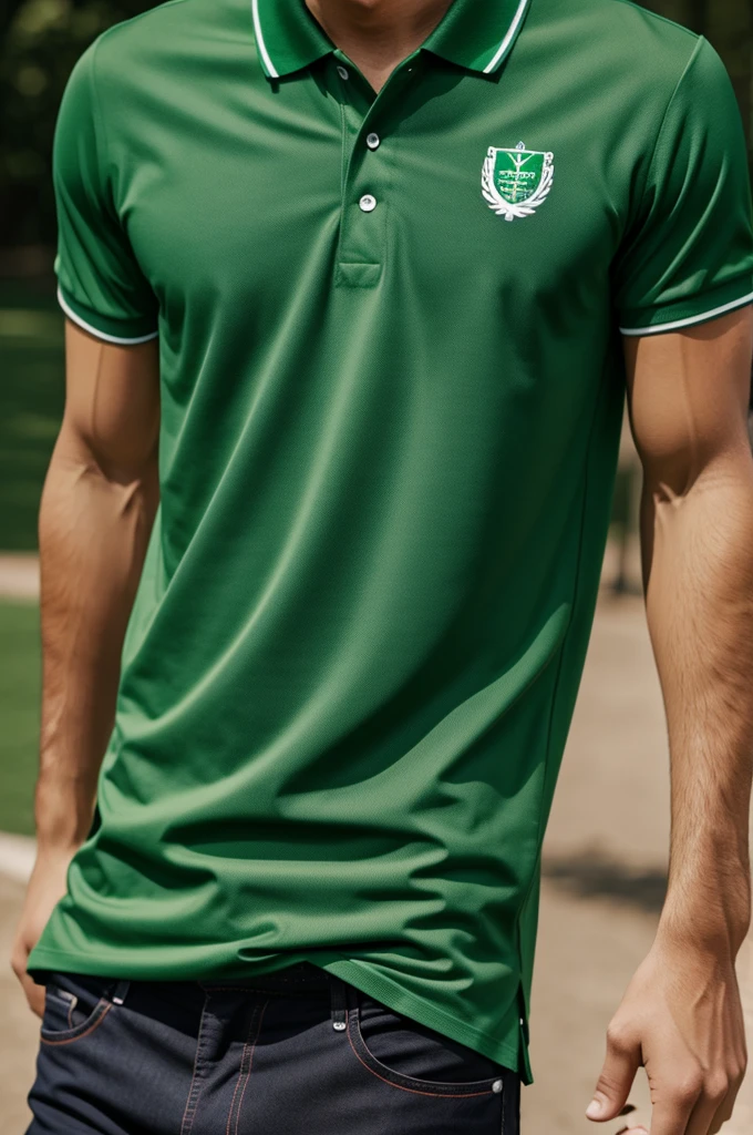 Green sports polo with some not so exaggerated designs