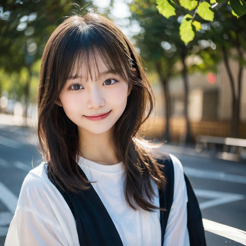 Beautiful 19 year old, intelligent and sophisticated Japanese girl. Hair in a bob, smile that exudes kindness and young power, one piece summer 2023. Medium-light, high speed shutter combined with modern photographic narrative action, ample lighting, clear focus, high quality, artistic, unique, award-winning photo, taken with Canon EOS 