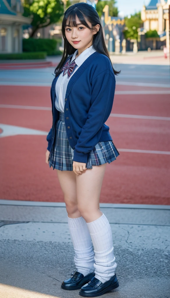 (photorealistic:1.4), (fullbody shot), (short stature),best quality, masterpiece, raw 32k photo, (extremely detailed japanese beautiful girl), (extremely detailed eyes:1.2),(baby face), (cute face:1.2), ultra-detailed, ultra high res, amazing, BREAK,standing,
(school uniform:1.5),detailed school girl, (disneyland:1.4), beautiful detailed girl, bangs, cute face, miniskirt,(baggysocks)
