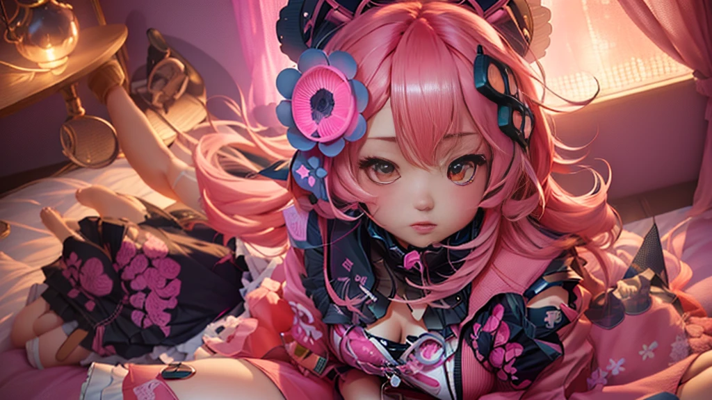 anime girl with pink hair and pink dress sitting on a bed, guweiz, kawacy, , [ 8k digital art ]!!, official artwork, from arknights, atelier lulua, 8k!!, 4k!, ❤🔥🍄🌪, best anime 8k konachan wallpaper, lolish, pixiv, youtube banner