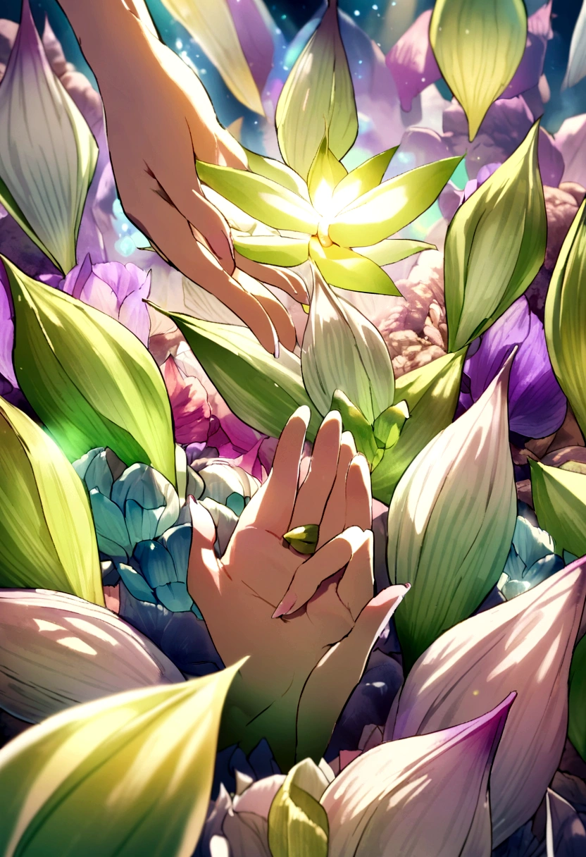 a  fairy flying over a pile of Endive, holding one Endive on her hand