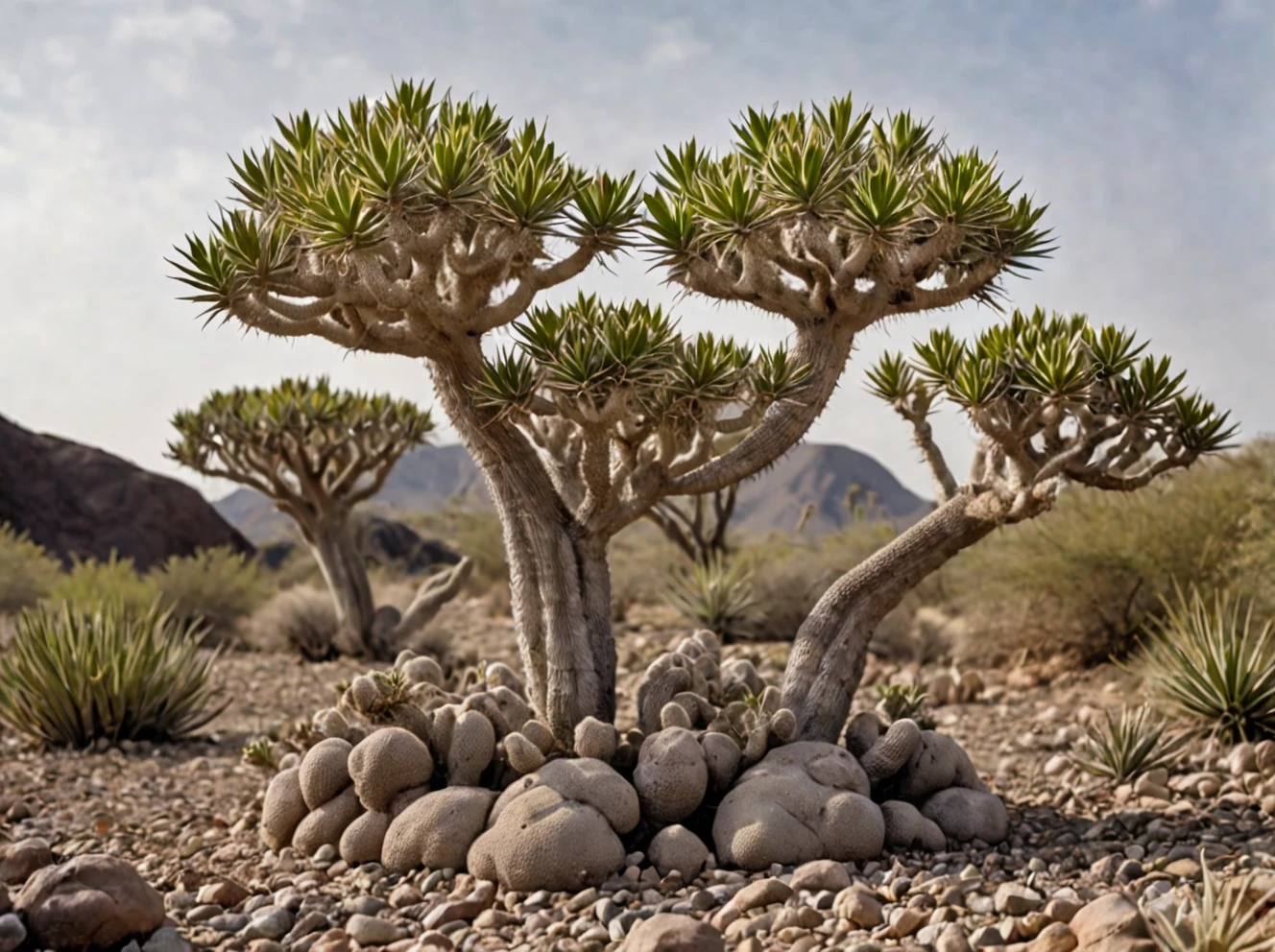 Pachypodium (Pachypodium lamerei) ,outdoors, realistic scenery. very wide shot, landscape, film, professional, 4k