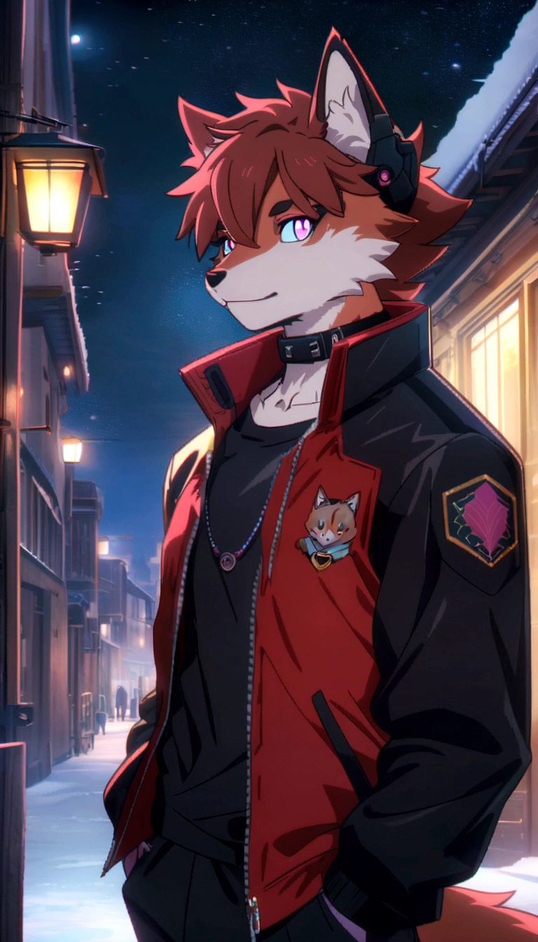 a closeup of a person wearing a jacket and a jacket, anime rudo 8k, an anthropomorphic cyberpunk fox, Inspired by Ryusei Kishida, animated style 4 k, high quality anime art style, animated style. 8k, fursona wearing elegant clothes, Detailed anime character art, profile photo 1024px, anime style