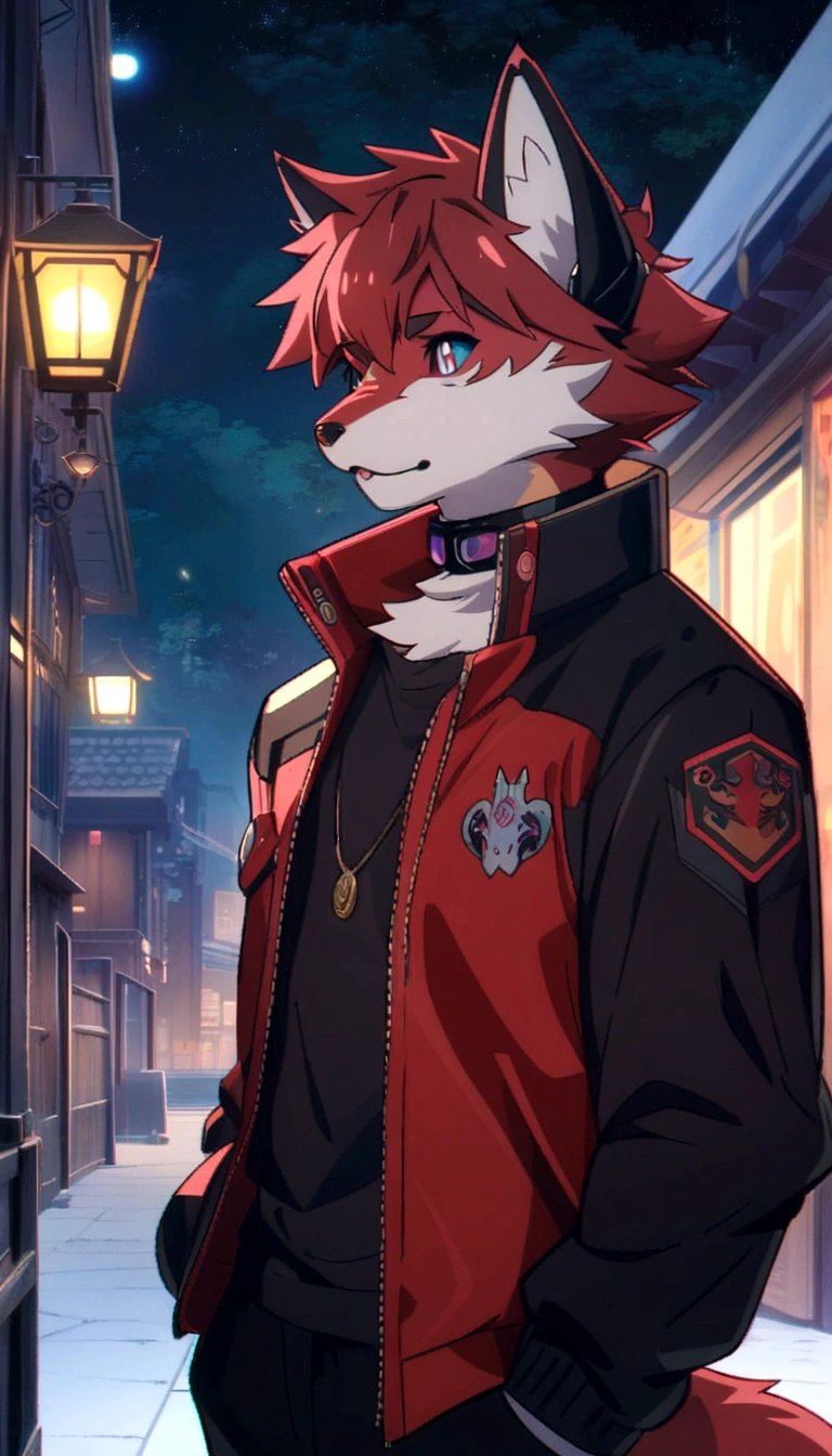 a closeup of a person wearing a jacket and a jacket, anime rudo 8k, an anthropomorphic cyberpunk fox, Inspired by Ryusei Kishida, animated style 4 k, high quality anime art style, animated style. 8k, fursona wearing elegant clothes, Detailed anime character art, profile photo 1024px, anime style