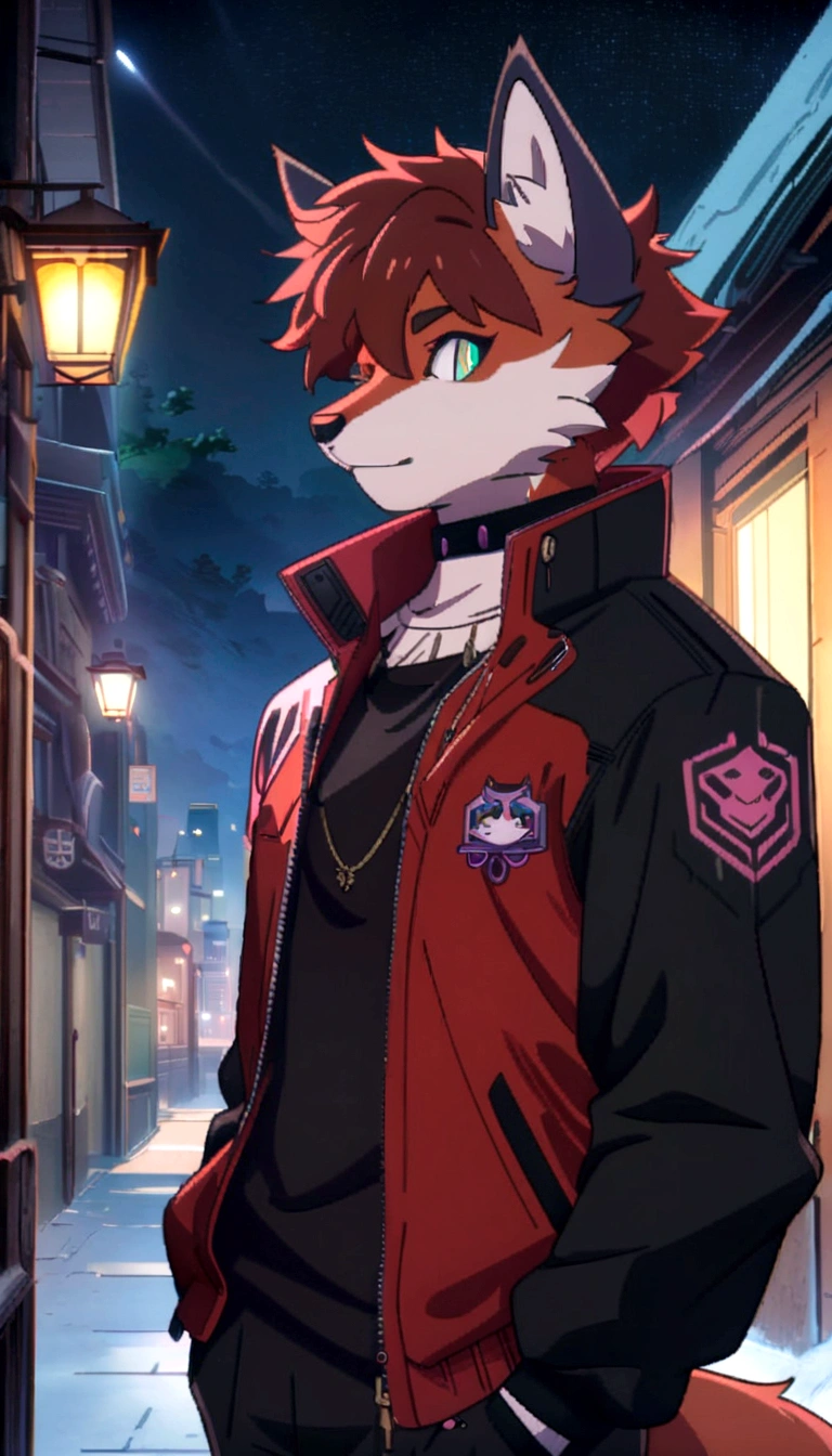 a closeup of a person wearing a jacket and a jacket, anime rudo 8k, an anthropomorphic cyberpunk fox, Inspired by Ryusei Kishida, animated style 4 k, high quality anime art style, animated style. 8k, fursona wearing elegant clothes, Detailed anime character art, profile photo 1024px, anime style