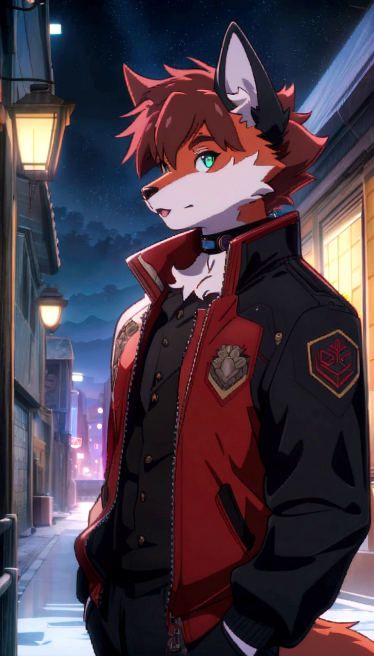 a closeup of a person wearing a jacket and a jacket, anime rudo 8k, an anthropomorphic cyberpunk fox, Inspired by Ryusei Kishida, animated style 4 k, high quality anime art style, animated style. 8k, fursona wearing elegant clothes, Detailed anime character art, profile photo 1024px, anime style