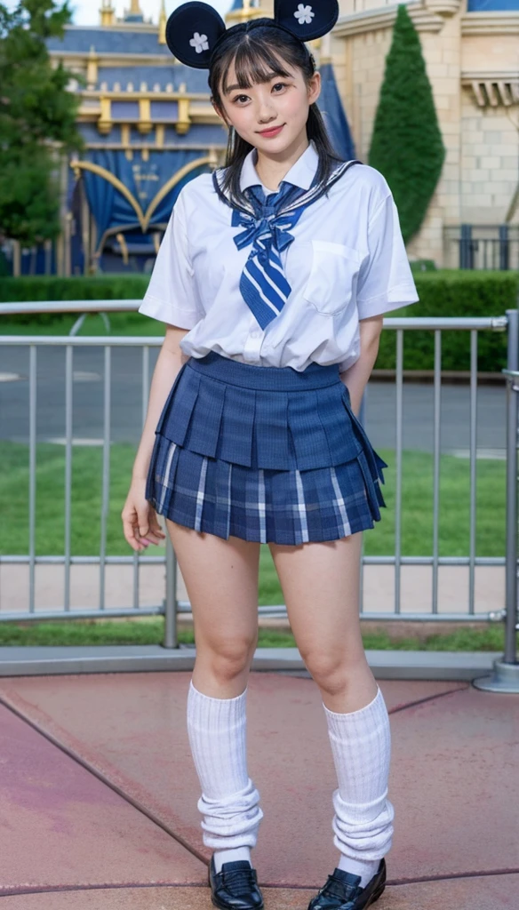 (photorealistic:1.4), (fullbody shot), (short stature),best quality, masterpiece, raw 32k photo, (extremely detailed japanese beautiful girl), (extremely detailed eyes:1.2),(baby face), (cute face:1.2), ultra-detailed, ultra high res, amazing, BREAK,standing,
(school uniform:1.5),detailed school girl, (disneyland:1.4), beautiful detailed girl, bangs, cute face, miniskirt,(baggysocks)