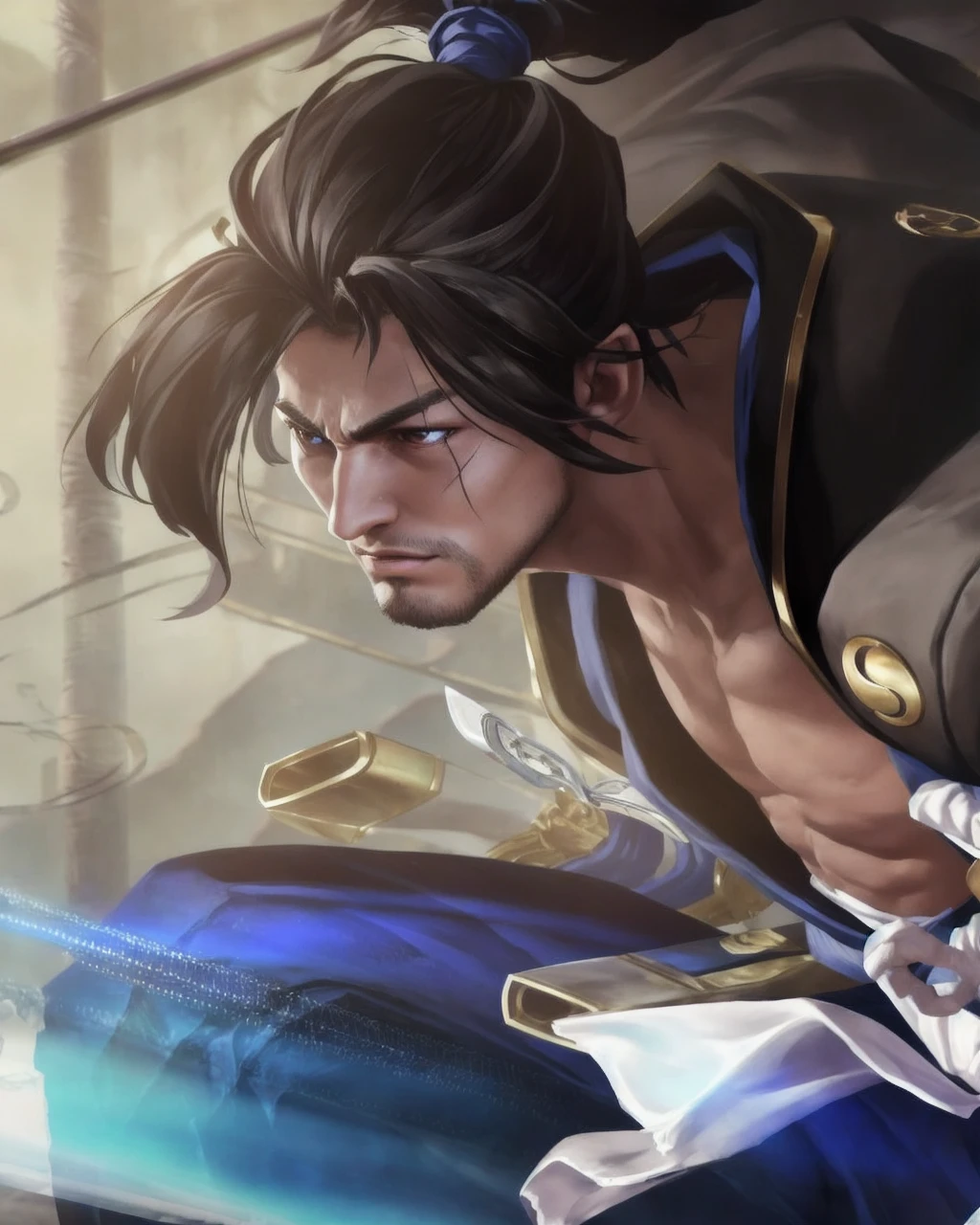 In a bleak setting of a ruined city, a lone warrior emerges as a ray of hope. Dressed in worn armor, he carries a black-bladed sword, covered in ancestral symbols. His eyes sparkle with determination, reflecting the mysterious aura that permeates the air. Step by step, he advances through the rubble, facing abominable creatures and overcoming deadly challenges. Through the shadows, the warrior stands out, an imposing and fearless figure, with a clear mission: to free this cursed city from the domain of evil., brown hair, light brown hair, high detail, drop shadow, Romanticism, 8k, award winning, best quality, high details, anatomically correct --auto --s2