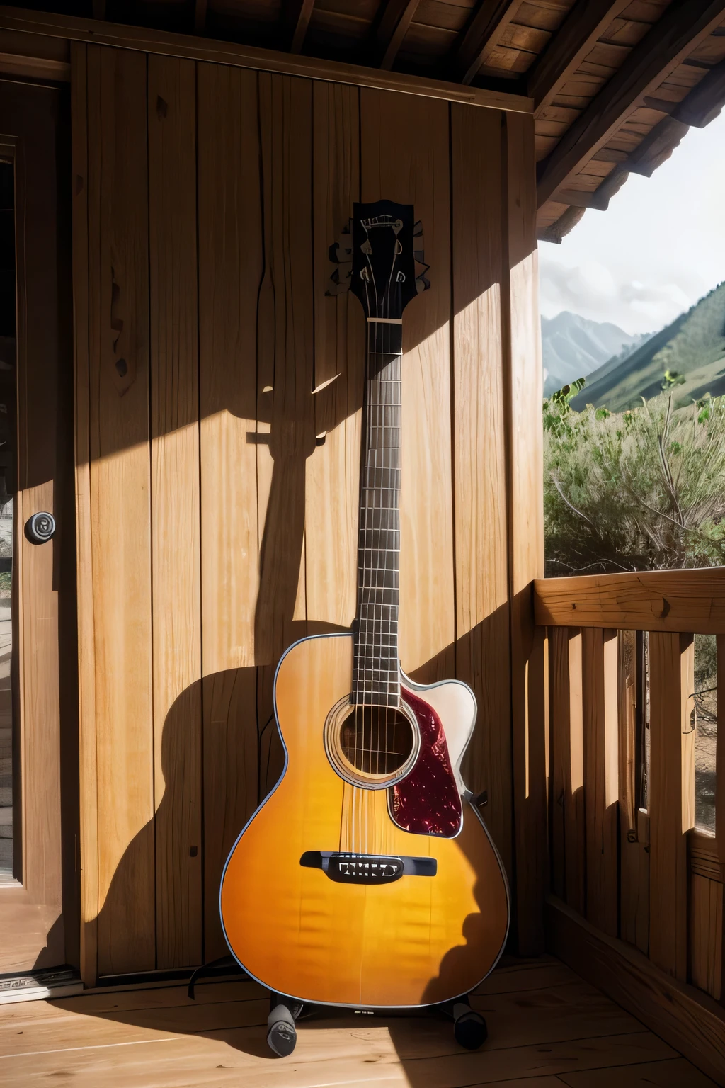 image of a guitar next to a hut