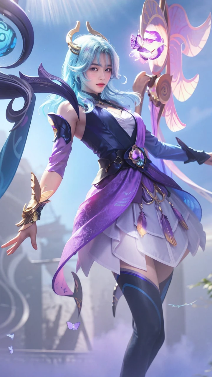 mtu,Korean face,Handsome men,cool guy,18yr old,Gay men, Blue-purple eyes,Blue-purple hair,White skin of the,plain face,There are three purple butterflies next to them,Translucent butterfly,Photos of the night,Fantasy style,Cinematic style,Film texture,Masterpiece, ccurate, Textured skin, Super detail, High details, High quality, 4K, Award-Awarded