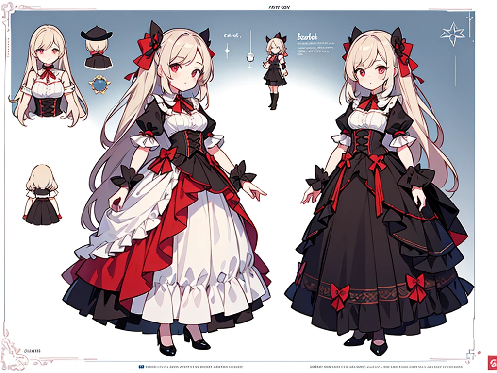 reference art, 1girl, sweetheart, cute, full body, white background, concept art, red, black