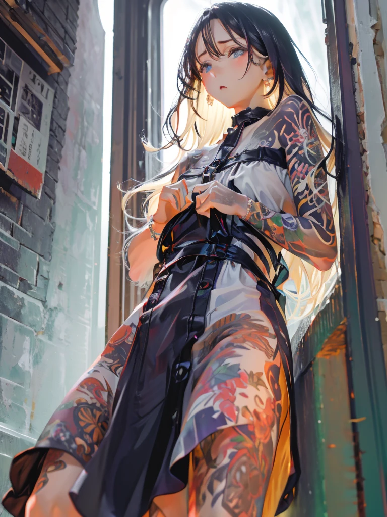 woman、Jewelry Dresses、Sad look、The wind blows from below、Light from below、