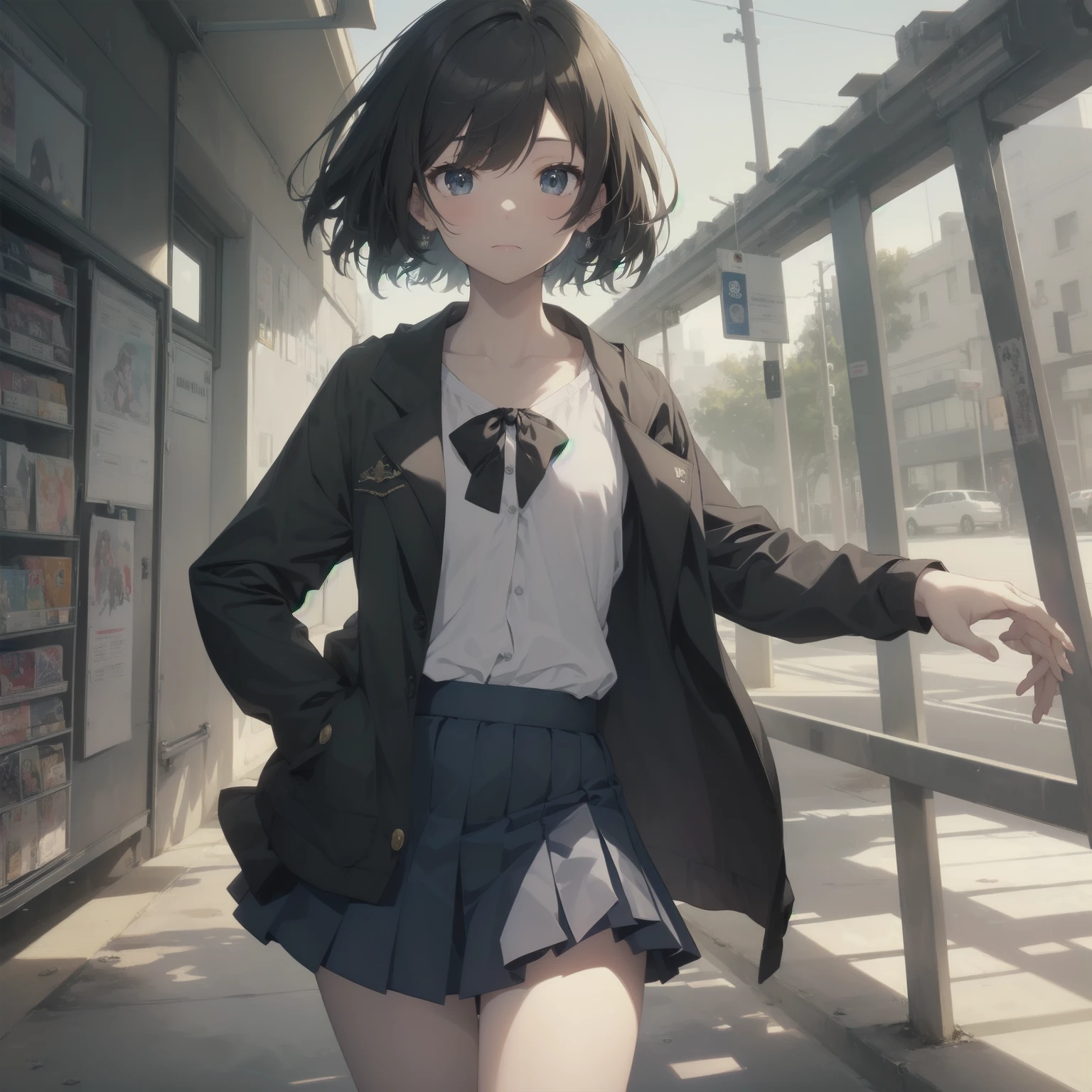 ultra-absurdres-Top quality by artist God, ultra-detailed, high resolution, anime moe artstyle, best anime 8k konachan wallpaper, pixiv contest winner, pool:2810, perfect anatomy,break, 1girl, (Please draw a girl walking sleepily to school alone. )break,(Solo,little female, 13-year-old:1.3),Full limbs, complete fingers,a junior high school student, (very short hair), short cut, flat chest, , small butt, small black eyes, beautiful detailed eyes, well-proportioned iris and pupils, expressive eyes, highres detailed hair, soft expression, salor school_uniform, sailor collar, serahuku, bow, pleated skirt,(Detailed Lighting), (Detailed background), in the School commute route. break,super detailed skin, Best cinematic lighting powered by famous artist, 8k,beauty illustration,photoshop_(medium),very aesthetic,break,((artist:mochi_au_lait )), artist:clamp ,artist:carnelian ,artist:kantoku ,