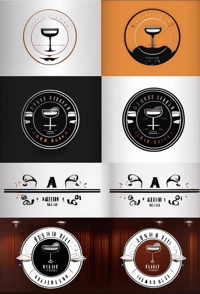 A stylish dining bar logo A dining bar logo with entertainment gimmicks that don&#39;t forget to be playful A logo with alcohol as the main focus Darts in the glass of alcohol、Billiard balls、Karaoke microphone、The design is stylish and has an amazing mechanism added to the logo. It&#39;s a cool, chic and modern design with a pure white background.