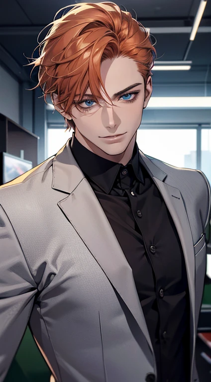(best quality,4k,8k,highres,masterpiece:1.2),ultra-detailed,(realistic,photorealistic,photo-realistic:1.37),1 man,31 years old,mature man,very handsome,without expression,smile,short grey b
Orange hair,blue eyes,penetrating gaze,perfect face without errors,imposing posture,businessman,office background,cinematic lighting,hdr image