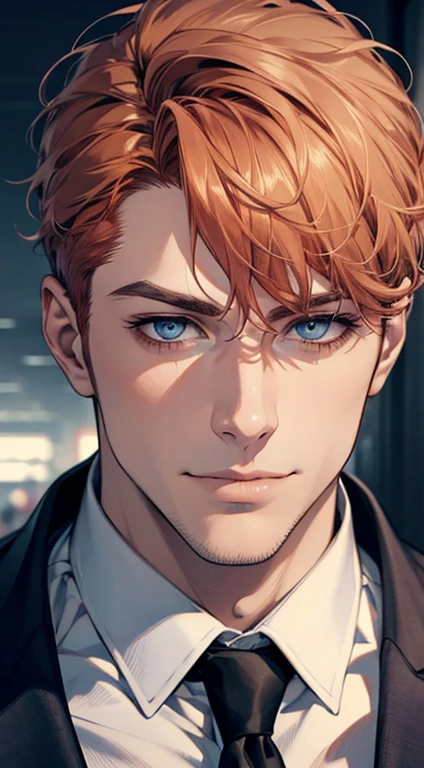 (best quality,4k,8k,highres,masterpiece:1.2),ultra-detailed,(realistic,photorealistic,photo-realistic:1.37),1 man,31 years old,mature man,very handsome,without expression,smile,short grey b
Orange hair,blue eyes,penetrating gaze,perfect face without errors,imposing posture,businessman,office background,cinematic lighting,hdr image