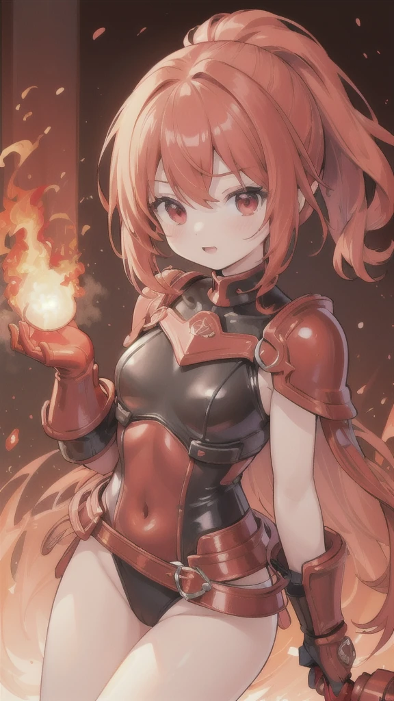 (best quality, Vibrant colors:1.2),red bobblehead doll,Vibrant red eyes,Red and black swimsuit,Red gloves,cockfighting,Armor that glows with fire