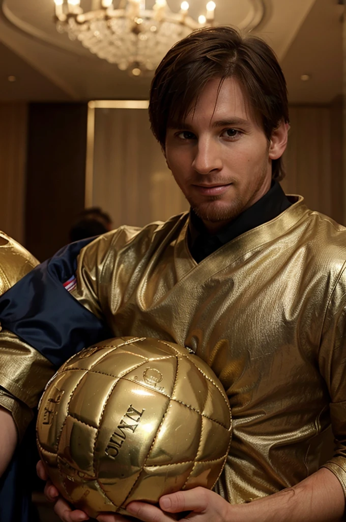 Messi holds the super Ballon d'Or 