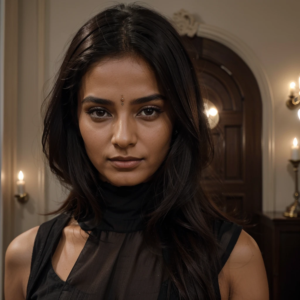 femme indienne magnifique, peaux lisse, corp de déesse, décor encolleter, femme habiller en , photo de profil, identifie photo