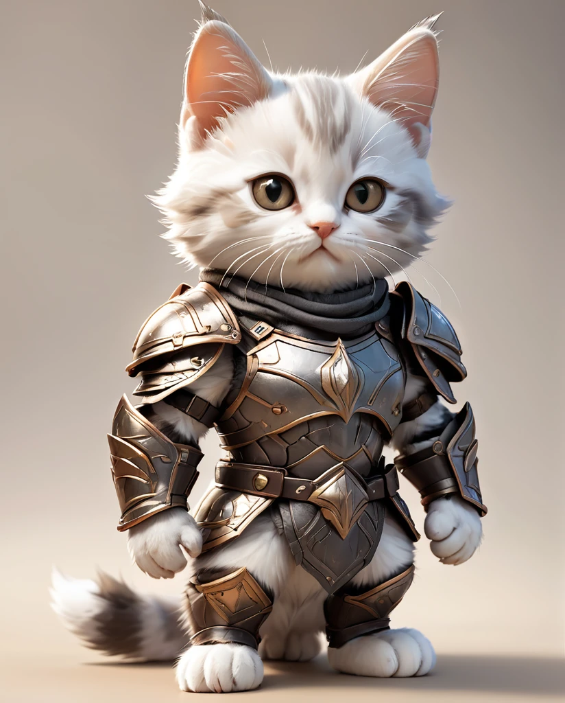 High-detail images Kitten Warrior Wearing armor Full Body Shot Facing forward