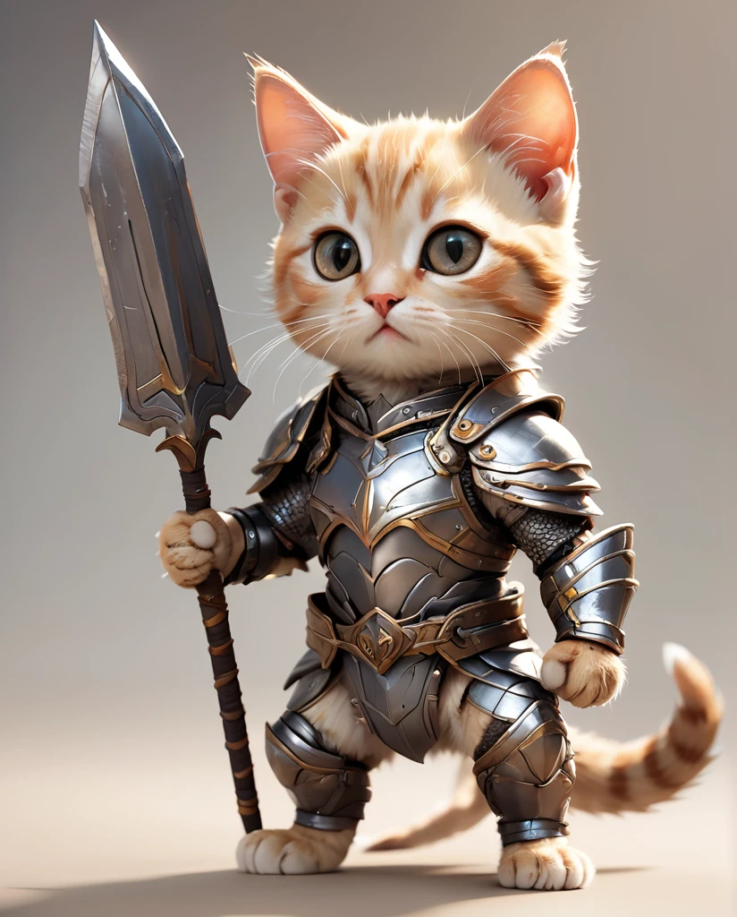 High-detail images　Kitten Warrior　Wearing armor　Full Body Shot　Facing forward　