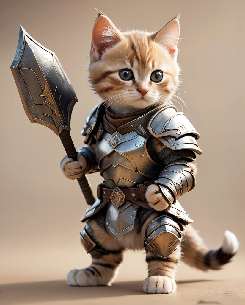 High-detail images　Kitten Warrior　Wearing armor　Full Body Shot　Facing forward　