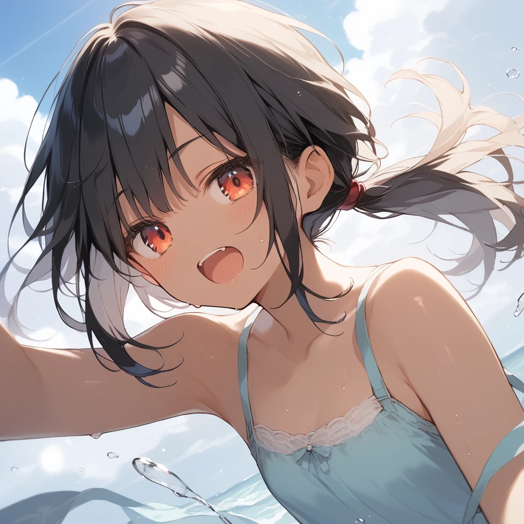 score_9, score_8_up, score_7_up, source_anime, best quality, masterpiece, official art, absurdres, highres, ultra-detailed,waifu2x,Collection: Slice of Life,break,1girl, tomboy, dark-skinned female, short hair, low ponytail, flat chest, beautiful detailed eyes, short shorts, sweat, open mouth, (yawn:0.3), sleepily, outdoors, wind, break,(clear line illustration:1.2),very high resolution, very aesthetic, super detailed skin, Best sexual lighting powered by famous artist, 8k,cute picture,beauty illustration,photoshop_(medium),,(Detailed Lighting),best anime 8k konachan wallpaper, pixiv contest winner, 