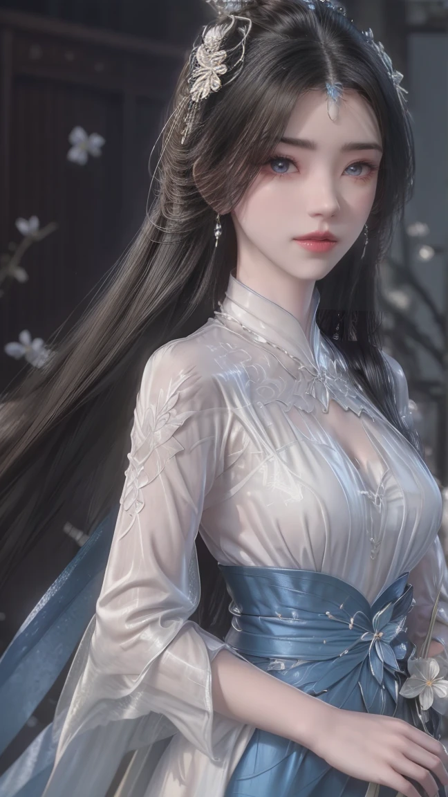 1girl, girl with long black hair, smiling, cheerful, girl is standing among a wide expanse of flowers,girl posing gracefully , surrounded by beautiful flowers, Calm and peaceful atmosphere, night, moonlight , Beautiful glowing butterflies surround the girl lighting up the darkness of the night, magic,Romantic, the night breeze blows the Sepoi Sepoi girl's hair,