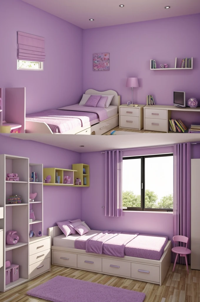 Design project of a room for a girl in light lilac tones